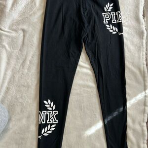 PINK Victoria's Secret Black Leggings with White Logo